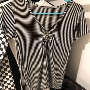 Black and White stripped fitted V neck